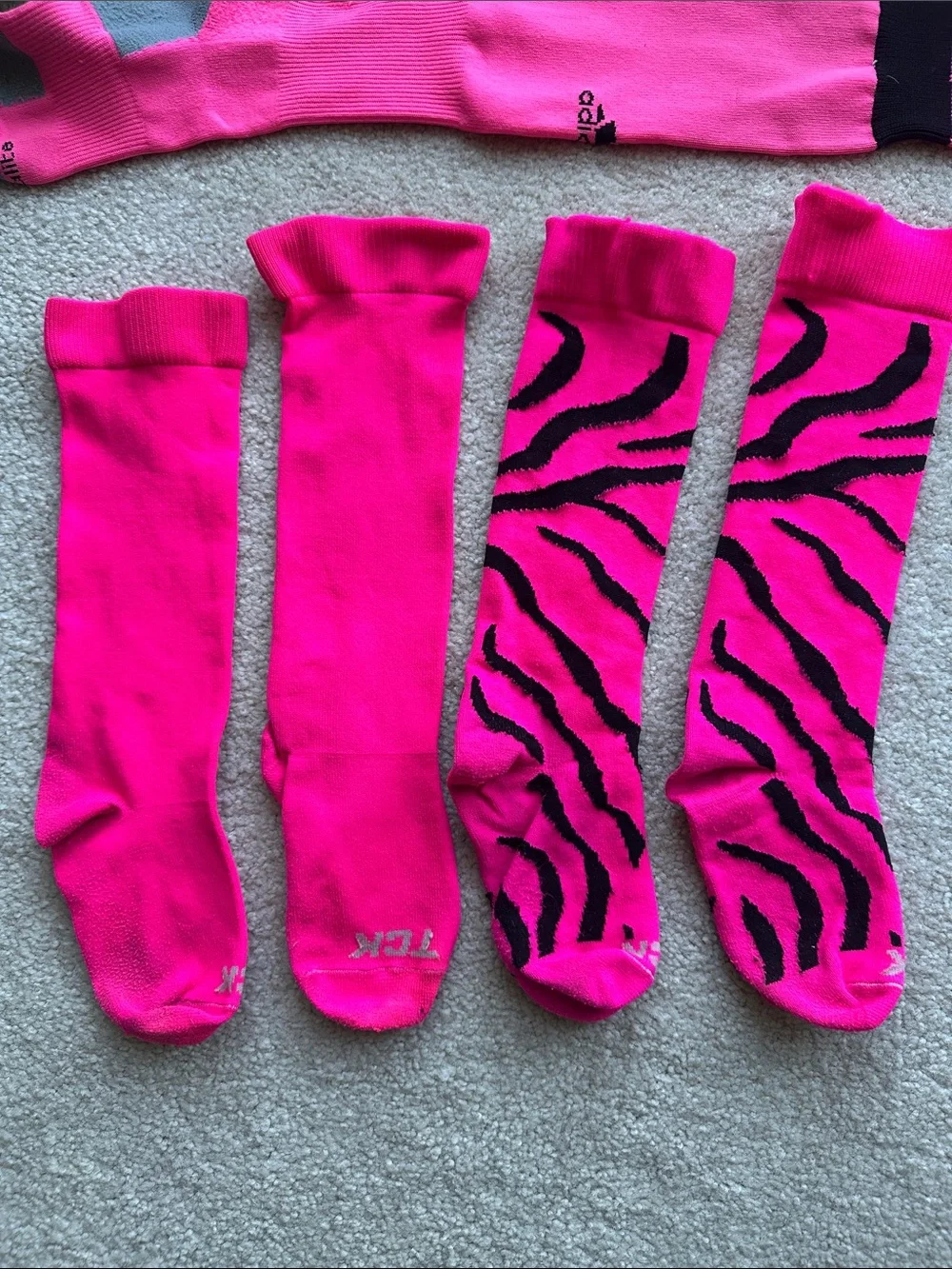 Hot Pink Athletic Knee-High & Crew Sock Set with Fingerless Gloves
